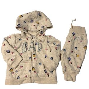 Baby GAP Logo Sparkle & Heart Zip Up Hoodie Sweatshirt and Sweatpants